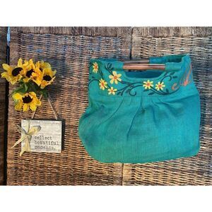 Green Boho Burlap Satchel/Handbag-NWOT